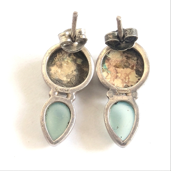 taxco Semi Precious Stone Earrings ๐ Sterling Silver .925 VINTAGE Mexico - Picture 7 of 11